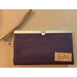 Sew Corky Wristlet Wallet Purple Cork  Yellow Lining Handmade Eco Vegan EXC